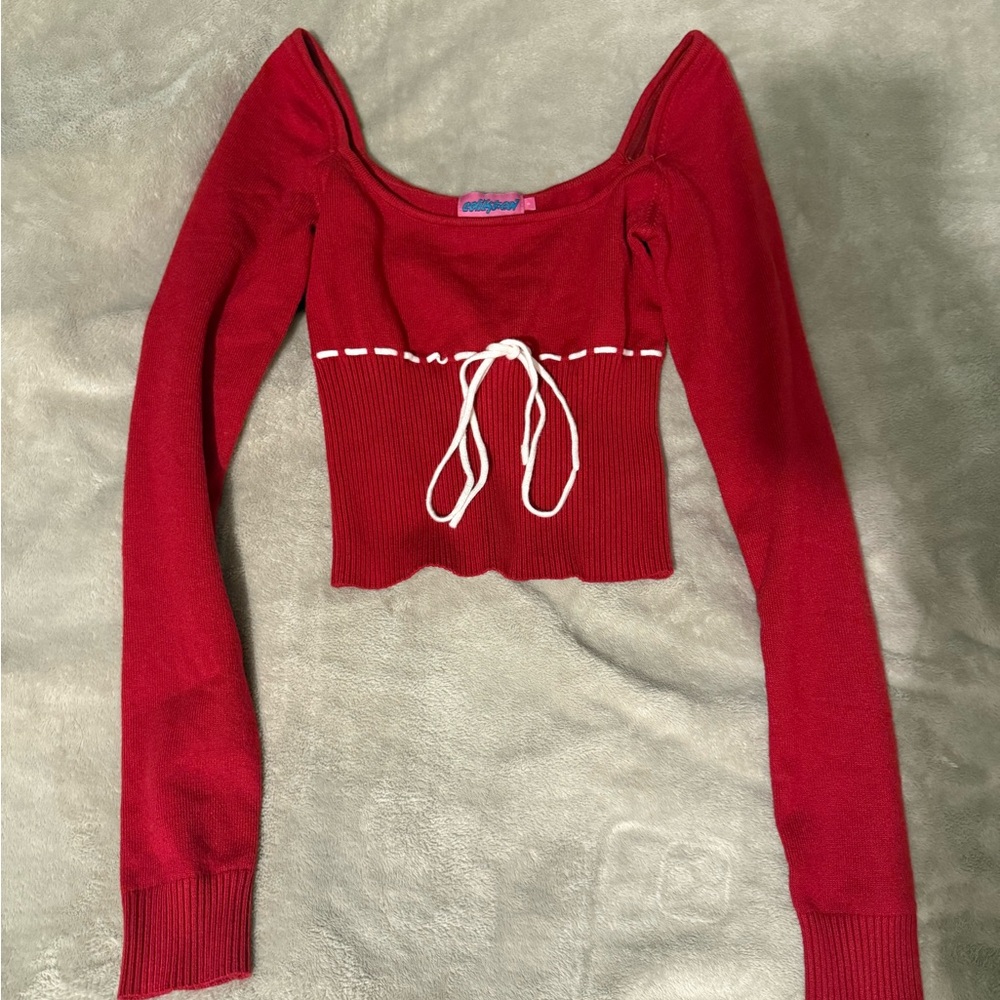 Red Long Sleeve Edikted bow top